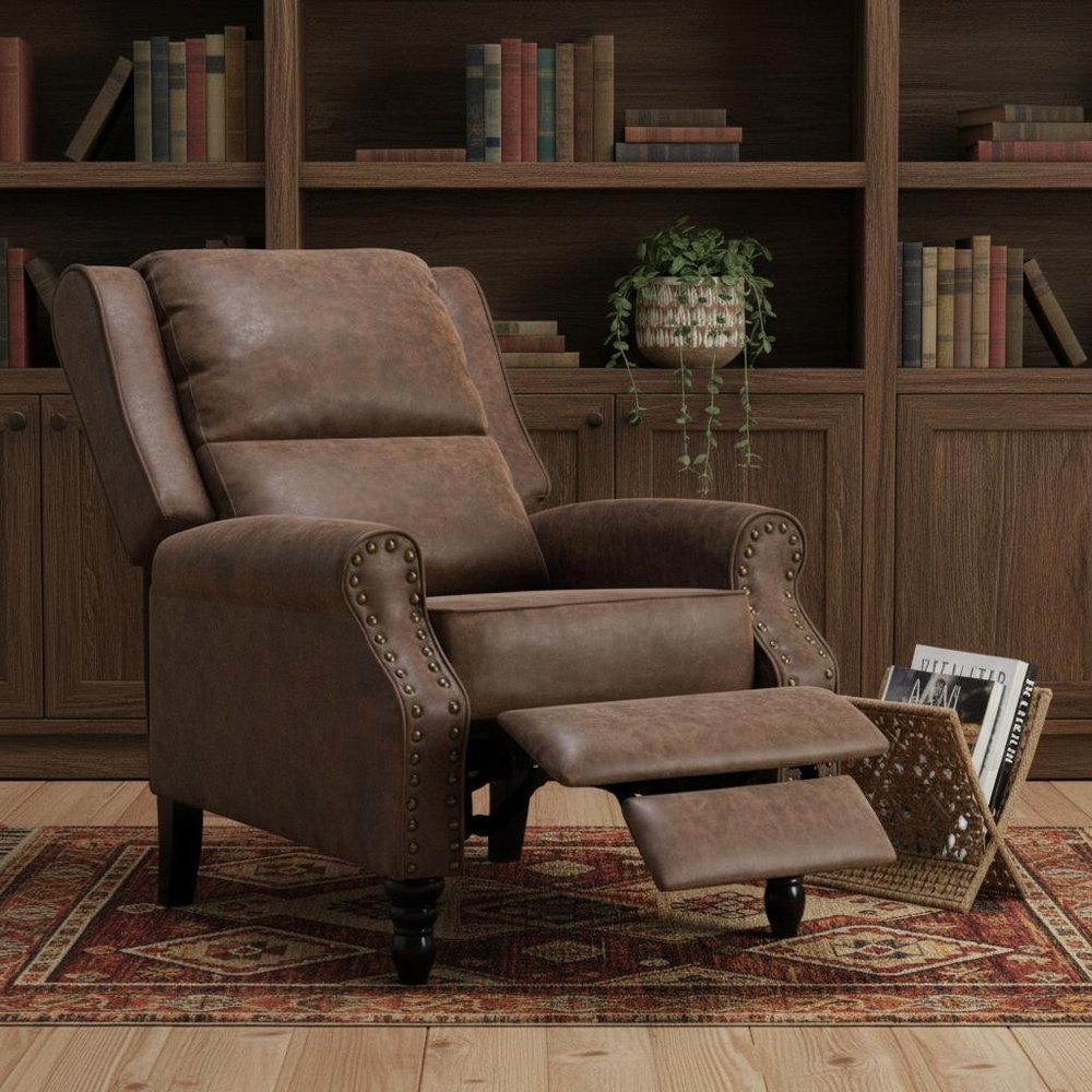 Brown Faux Leather Manual Recliner - 36-inch