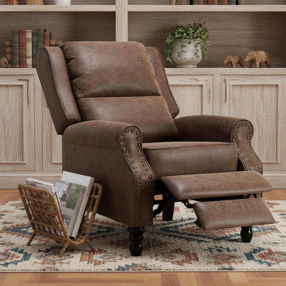 Brown Faux Leather Manual Recliner - 36-inch