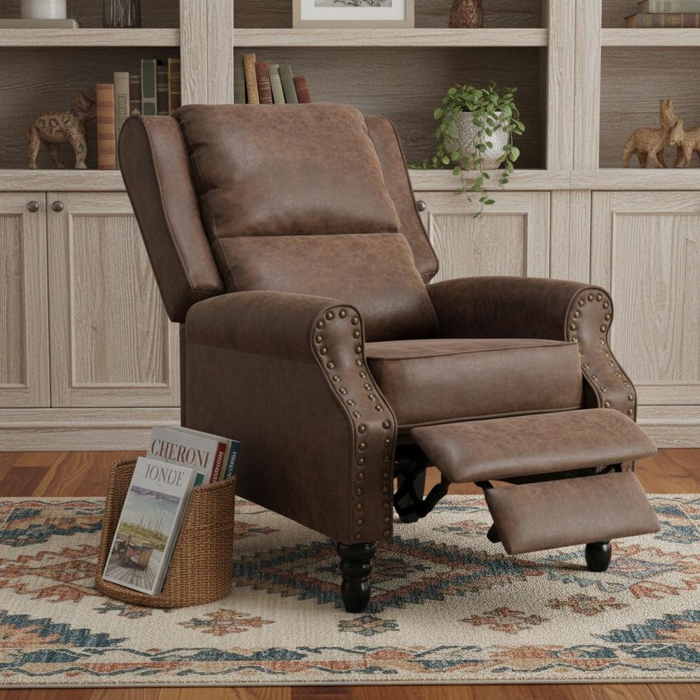 Brown Faux Leather Manual Recliner - 36-inch