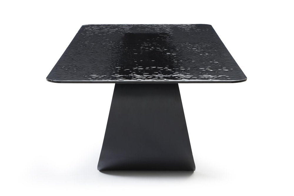 Black Glass and Brass Double Geo Pedestal Base Dining Table - 94-inch