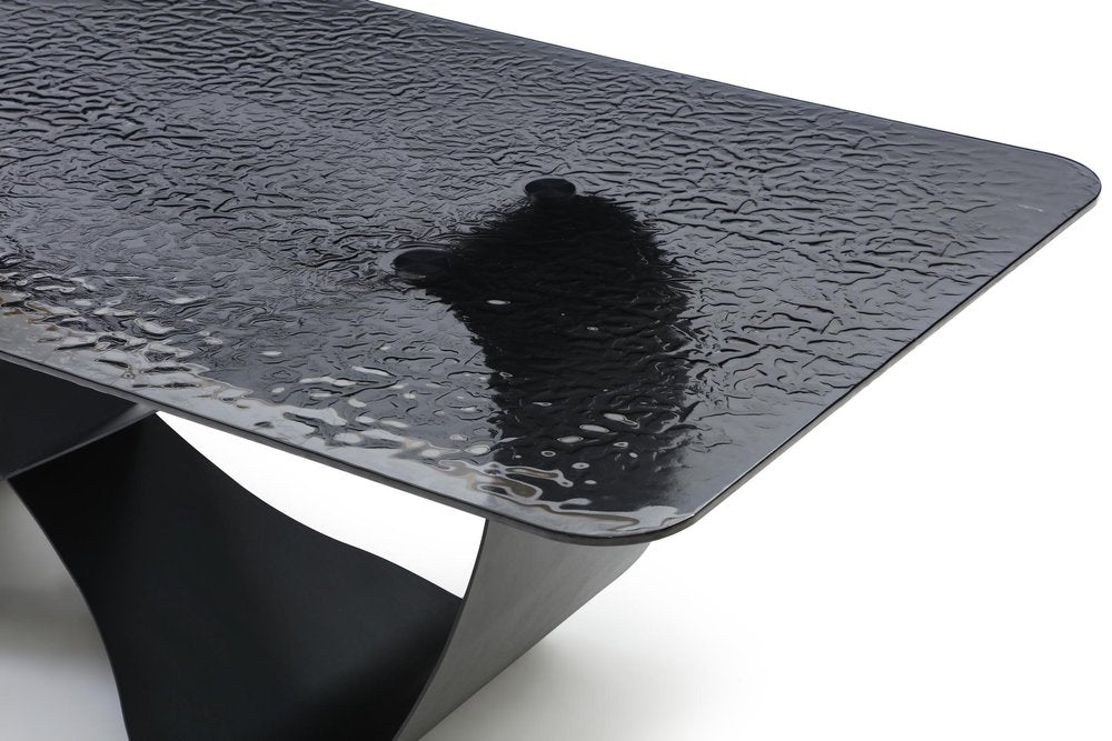 Black Glass and Brass Double Geo Pedestal Base Dining Table - 94-inch
