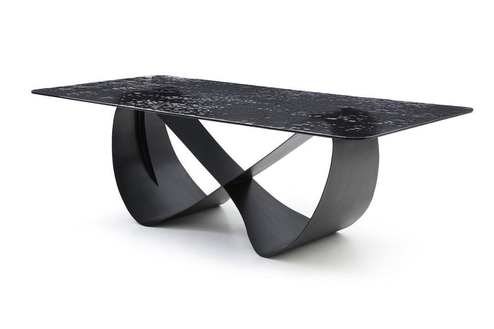 Black Glass and Brass Double Geo Pedestal Base Dining Table - 94-inch