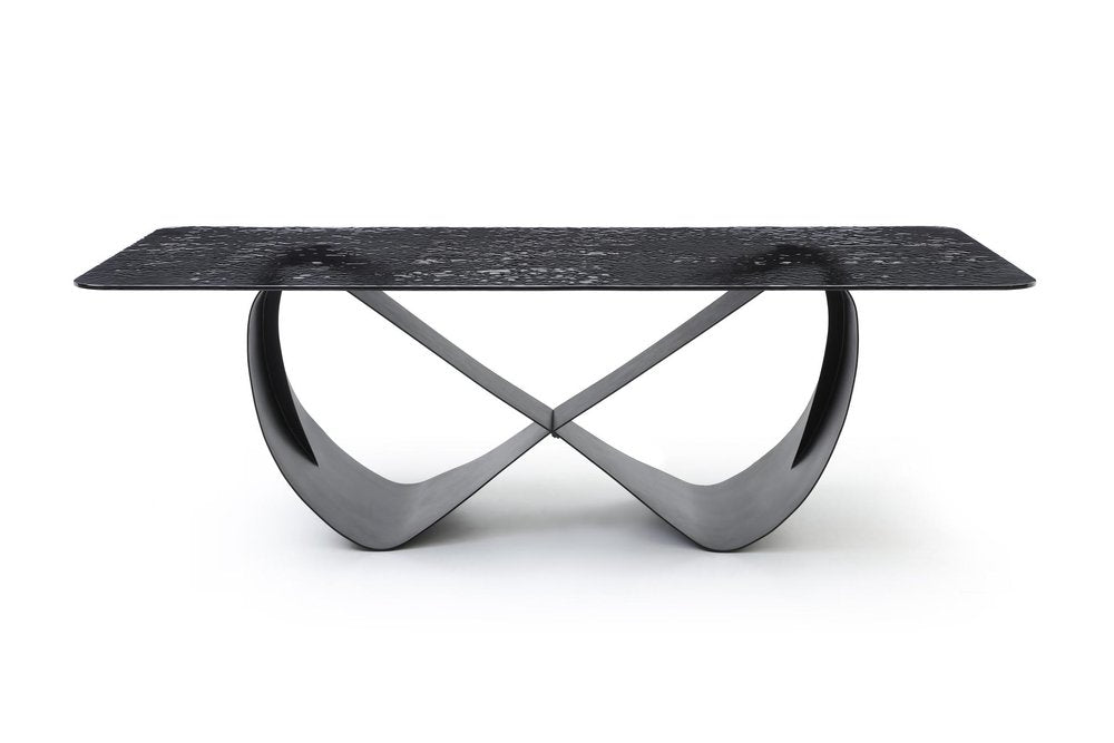 Black Glass and Brass Double Geo Pedestal Base Dining Table - 94-inch