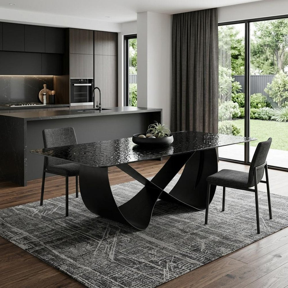 Black Glass and Brass Double Geo Pedestal Base Dining Table - 94-inch