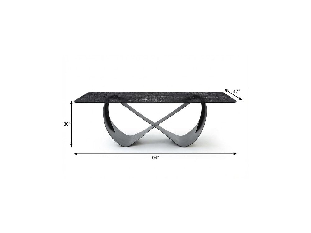 Black Glass and Brass Double Geo Pedestal Base Dining Table - 94-inch