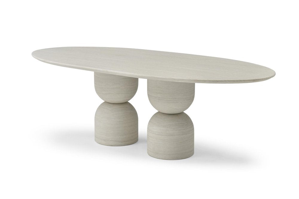 Beige Marble Double Pedestal Base Oval Dining Table - 94-inch