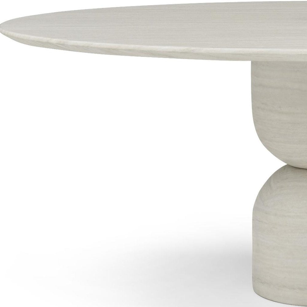 Beige Marble Double Pedestal Base Oval Dining Table - 94-inch