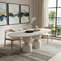 Beige Marble Double Pedestal Base Oval Dining Table - 94-inch