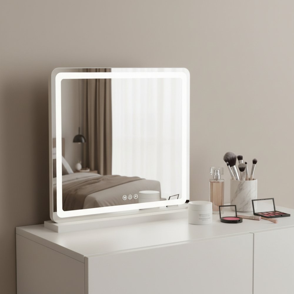 Lighted Freestanding Frameless Makeup Shaving Tabletop Mirror with USB - 22-inch