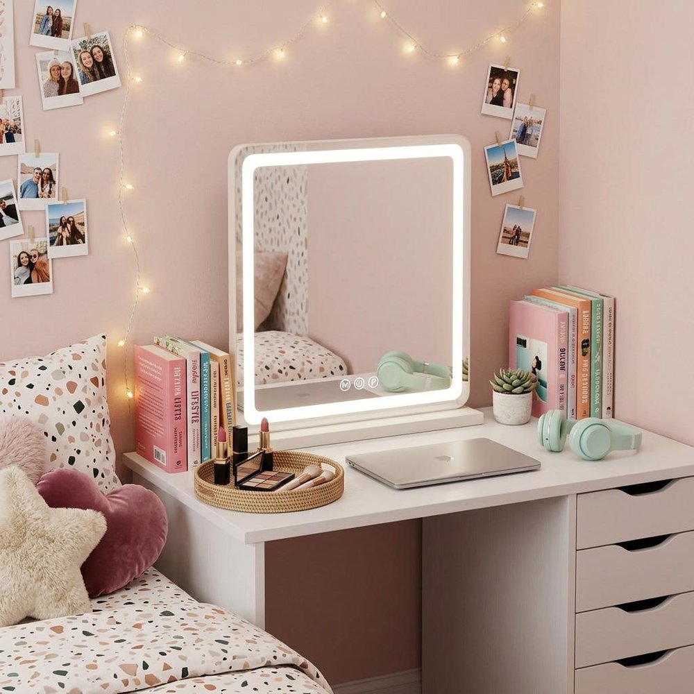 Lighted Freestanding Frameless Makeup Shaving Tabletop Mirror with USB - 22-inch