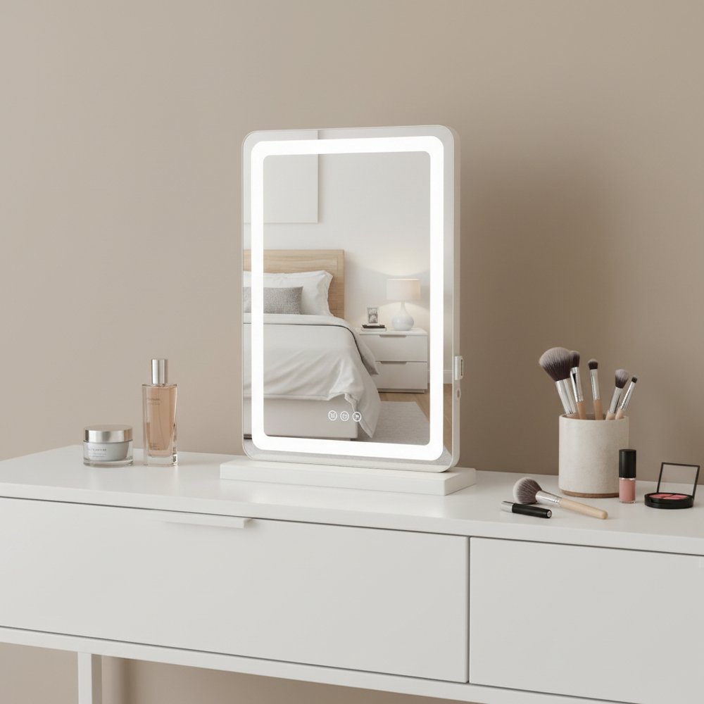 Lighted Freestanding Frameless Makeup Shaving Tabletop Mirror with USB - 18-inch