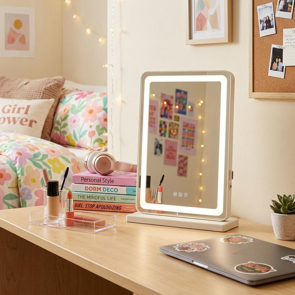 Lighted Freestanding Frameless Makeup Shaving Tabletop Mirror with USB - 18-inch