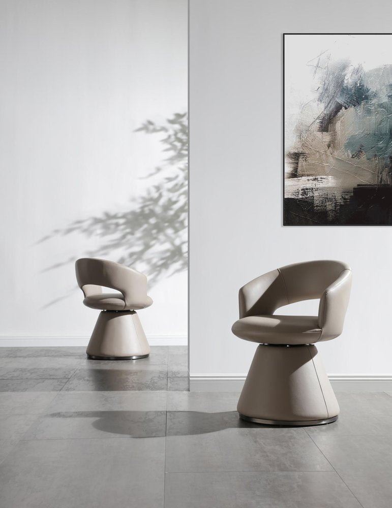 Gray Faux Leather and Steel Open Back Swivel Dining Arm Chair