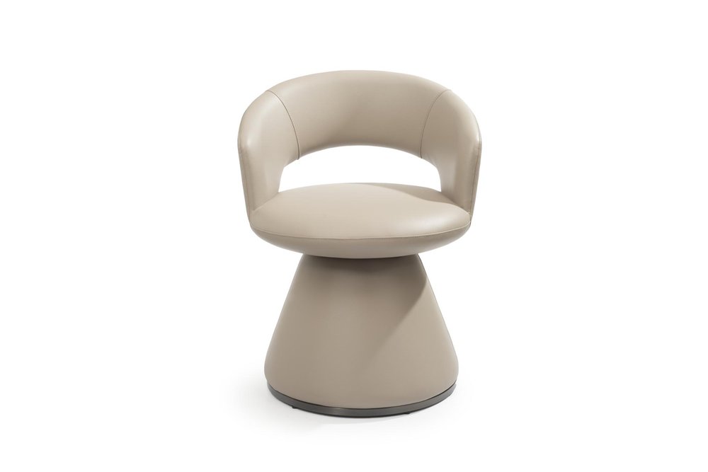 Gray Faux Leather and Steel Open Back Swivel Dining Arm Chair