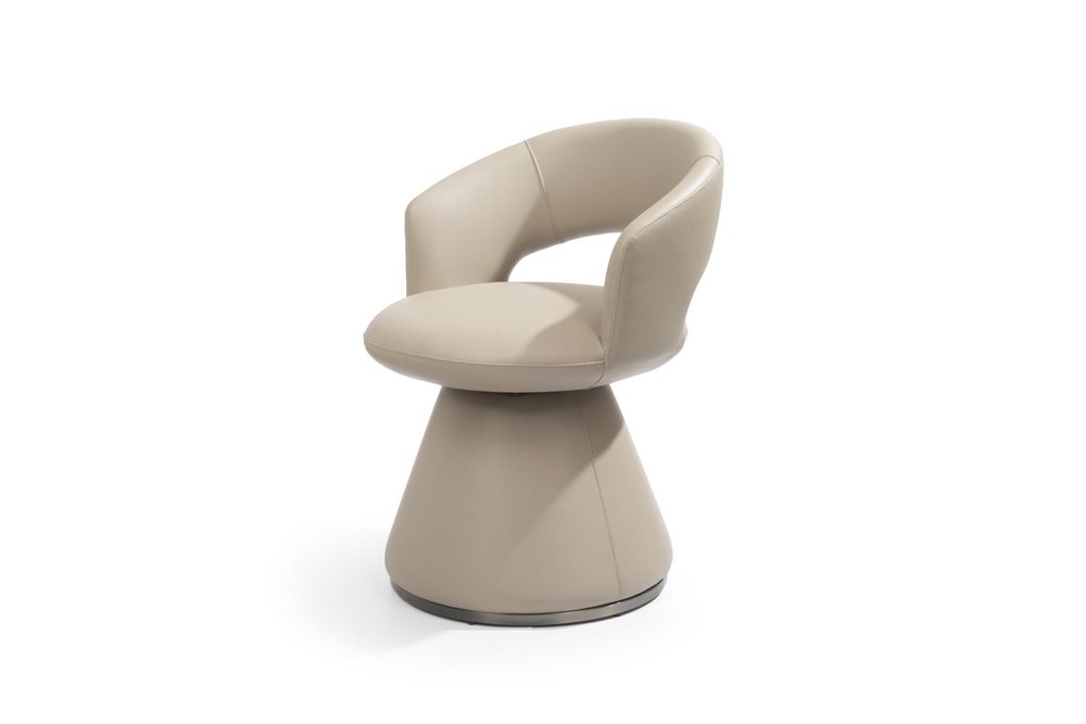 Gray Faux Leather and Steel Open Back Swivel Dining Arm Chair