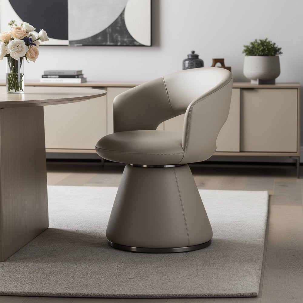 Gray Faux Leather and Steel Open Back Swivel Dining Arm Chair