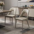 Set of Two Gray and Silver Faux Leather and Stainless Steel Dining Side Chairs