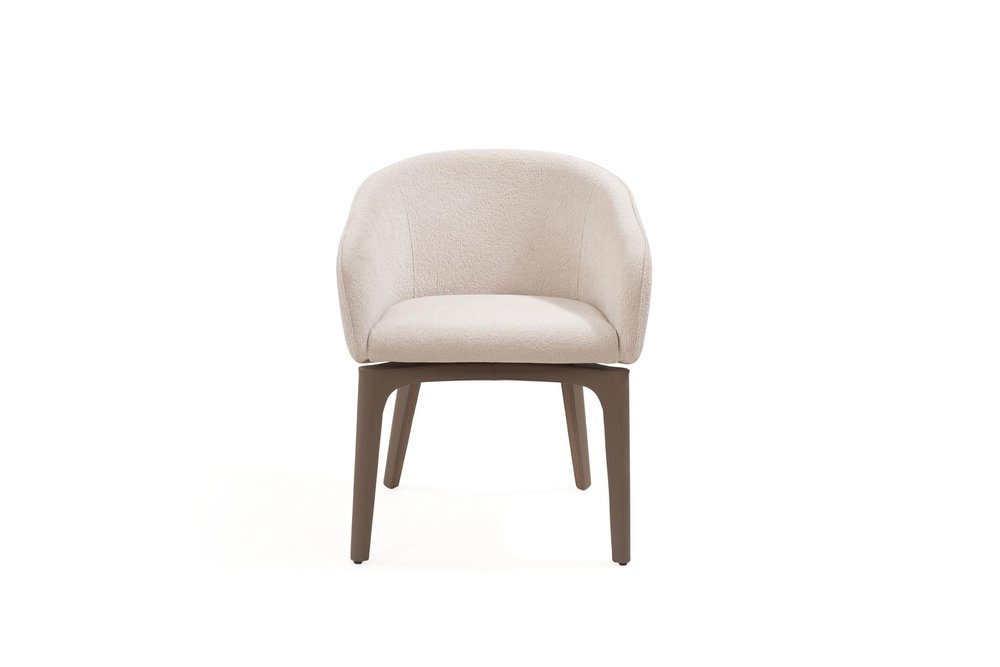 Taupe and Brown Boucle and Faux Leather Dining Arm Chair