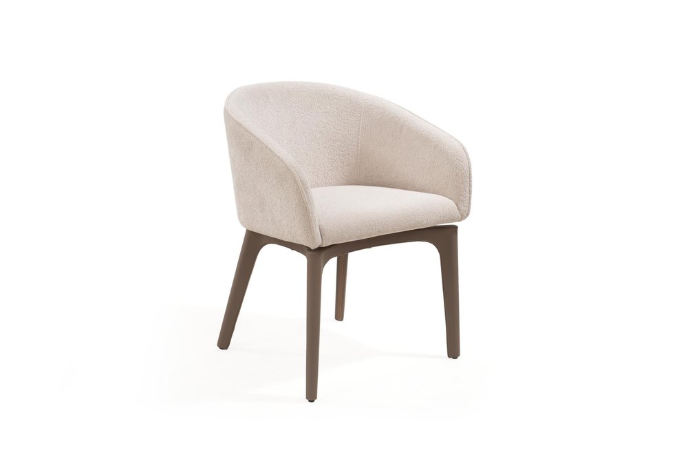 Taupe and Brown Boucle and Faux Leather Dining Arm Chair