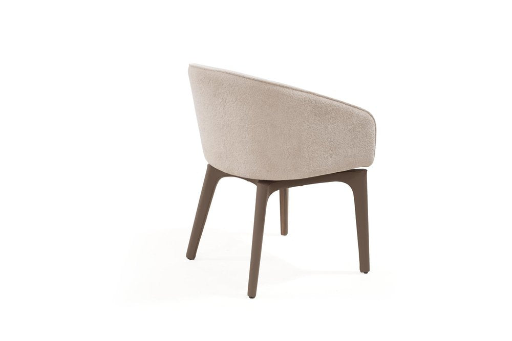 Taupe and Brown Boucle and Faux Leather Dining Arm Chair