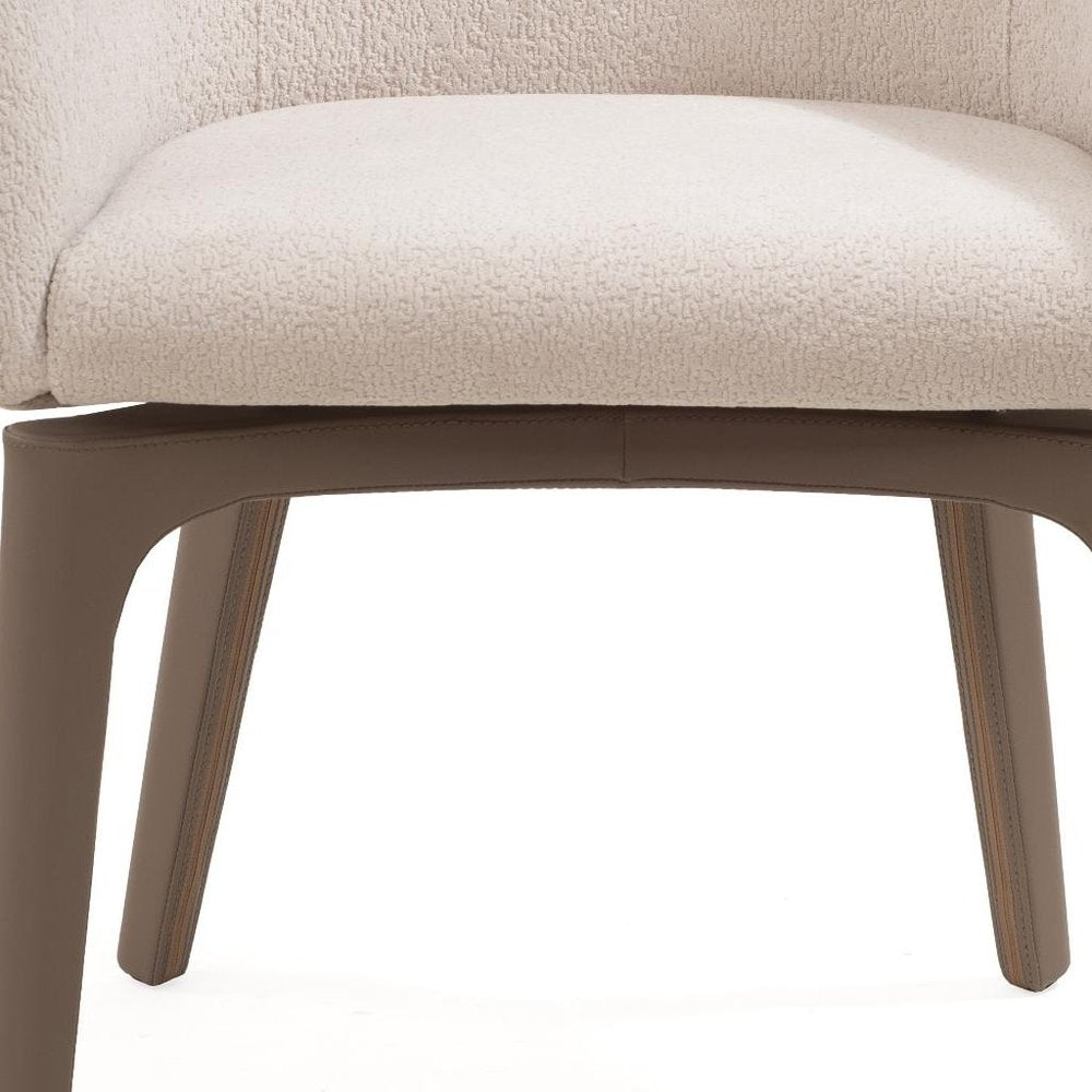 Taupe and Brown Boucle and Faux Leather Dining Arm Chair