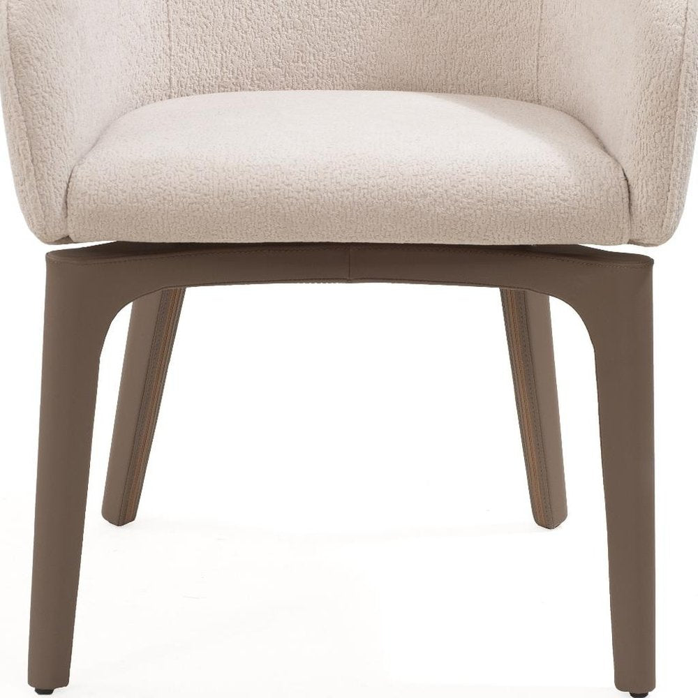 Taupe and Brown Boucle and Faux Leather Dining Arm Chair