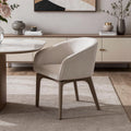 Taupe and Brown Boucle and Faux Leather Dining Arm Chair