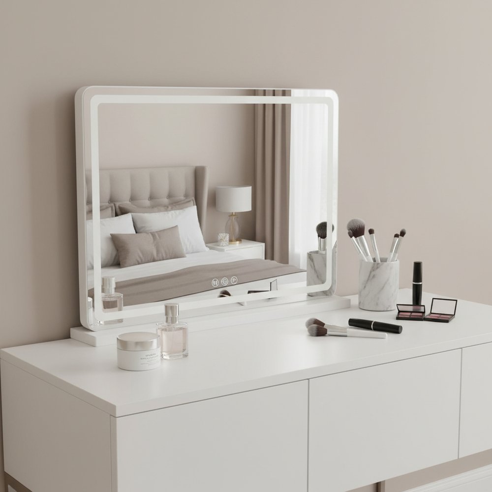Clear Lighted Freestanding Frameless Makeup Shaving Tabletop Mirror - 23-inch