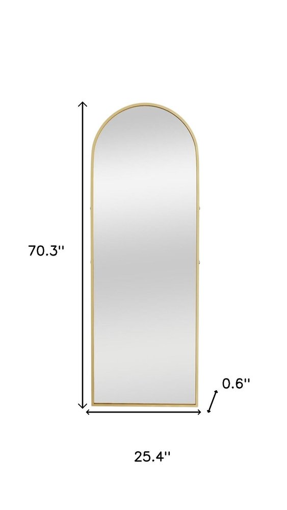 Gold Metal Arch Wall Mounted Leaning or Freestanding Framed Full Length Mirror