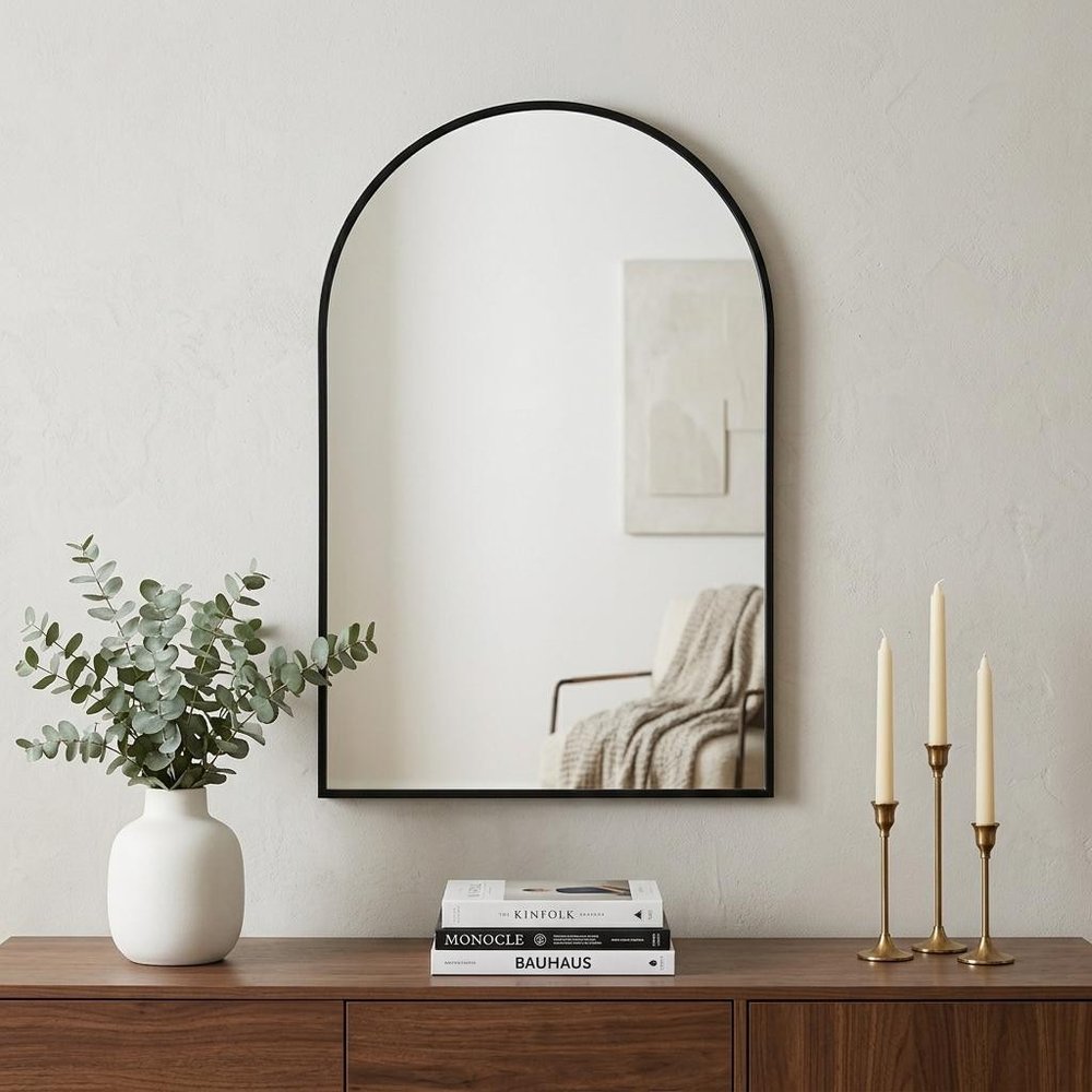 Black Metal Arch Framed Accent Mirror - 30-inch