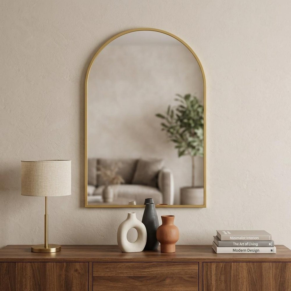 Gold Metal Arch Framed Accent Mirror - 30-inch