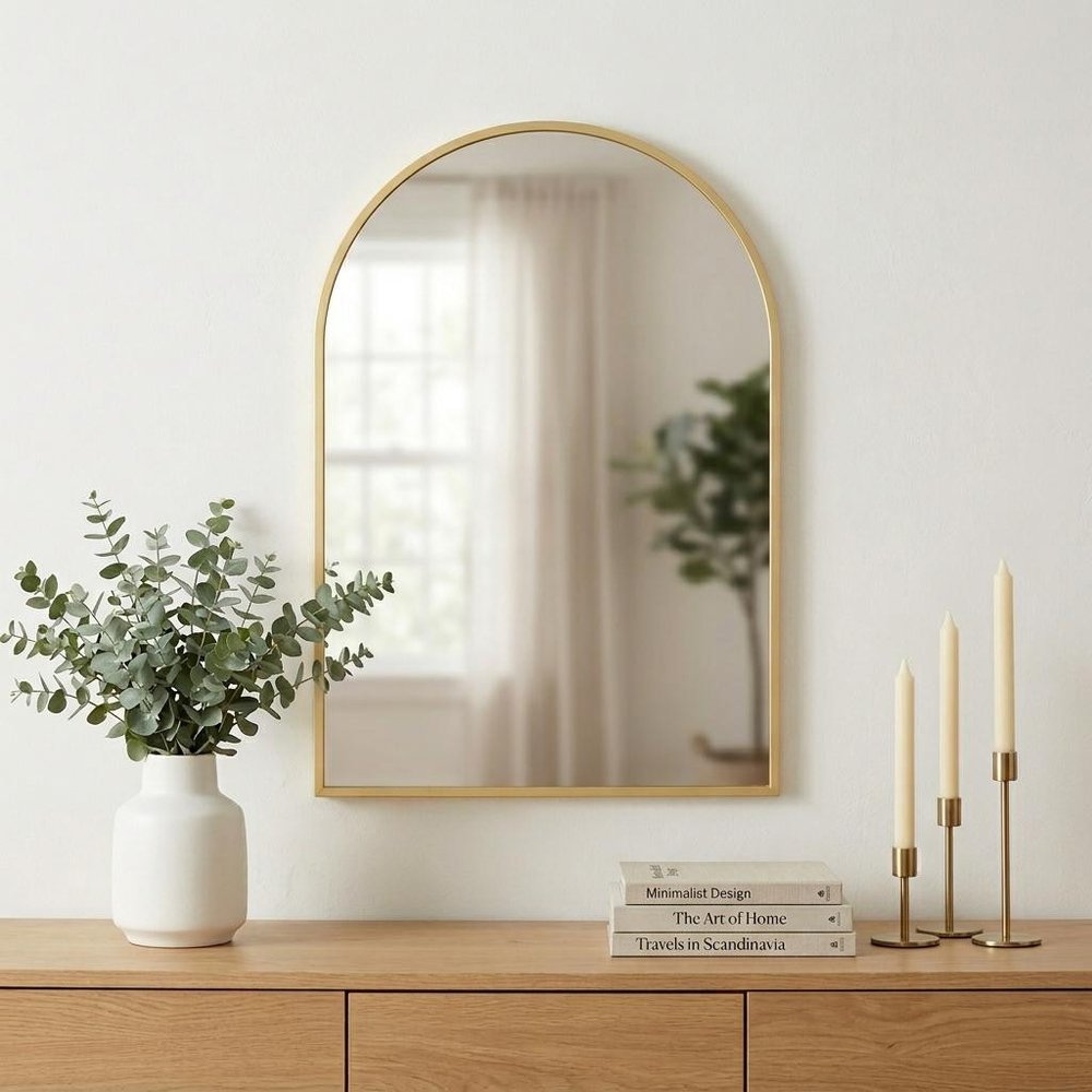 Gold Metal Arch Framed Accent Mirror - 35-inch