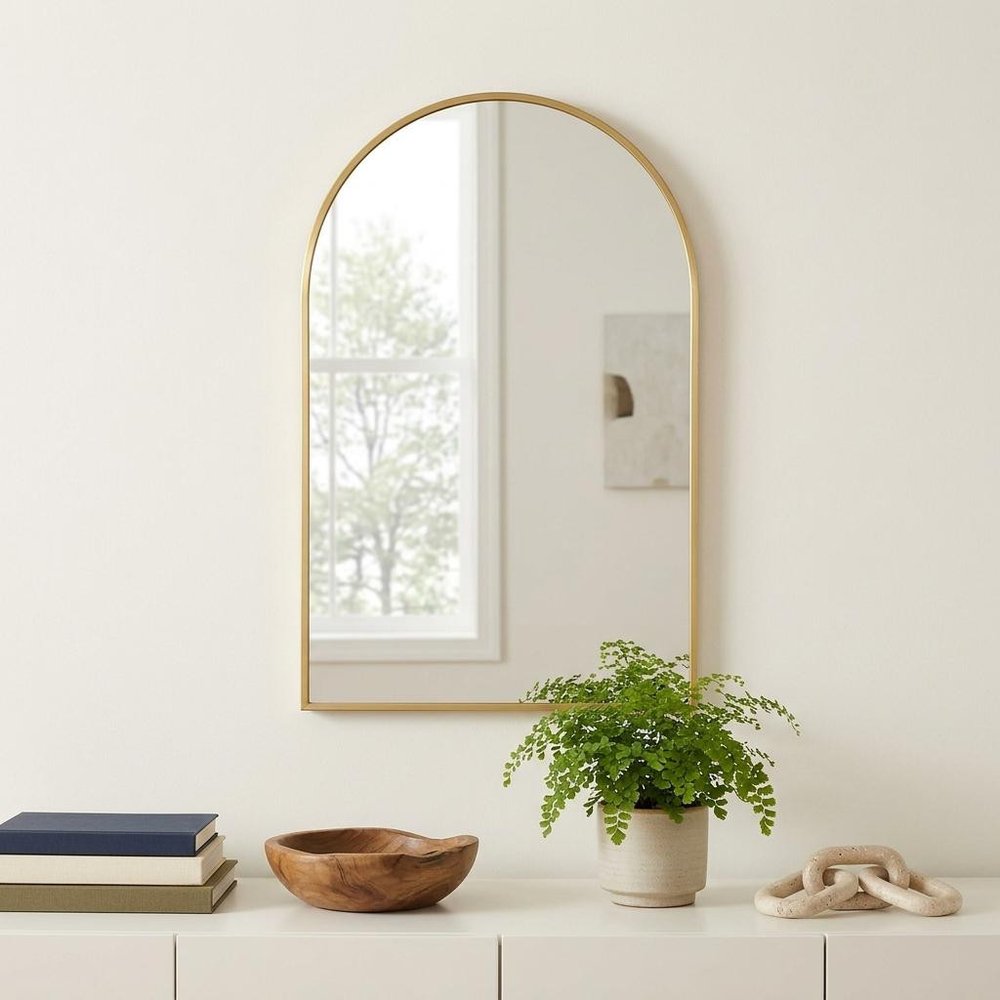 Gold Metal Arch Framed Accent Mirror - 38-inch