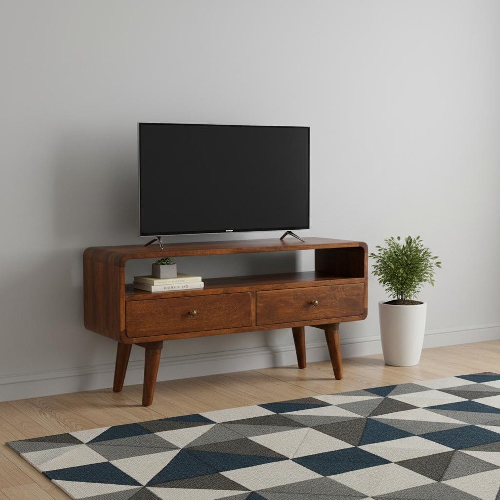 Chestnut Solid Wood Enclosed and Open Storage TV Stand - 35-inch