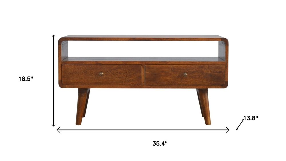 Chestnut Solid Wood Enclosed and Open Storage TV Stand - 35-inch