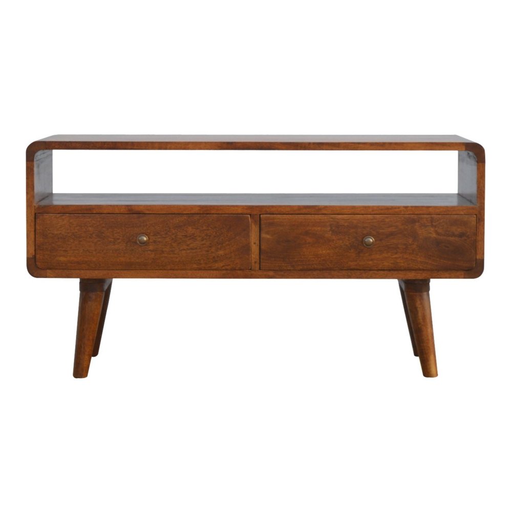 Chestnut Solid Wood Enclosed and Open Storage TV Stand - 35-inch