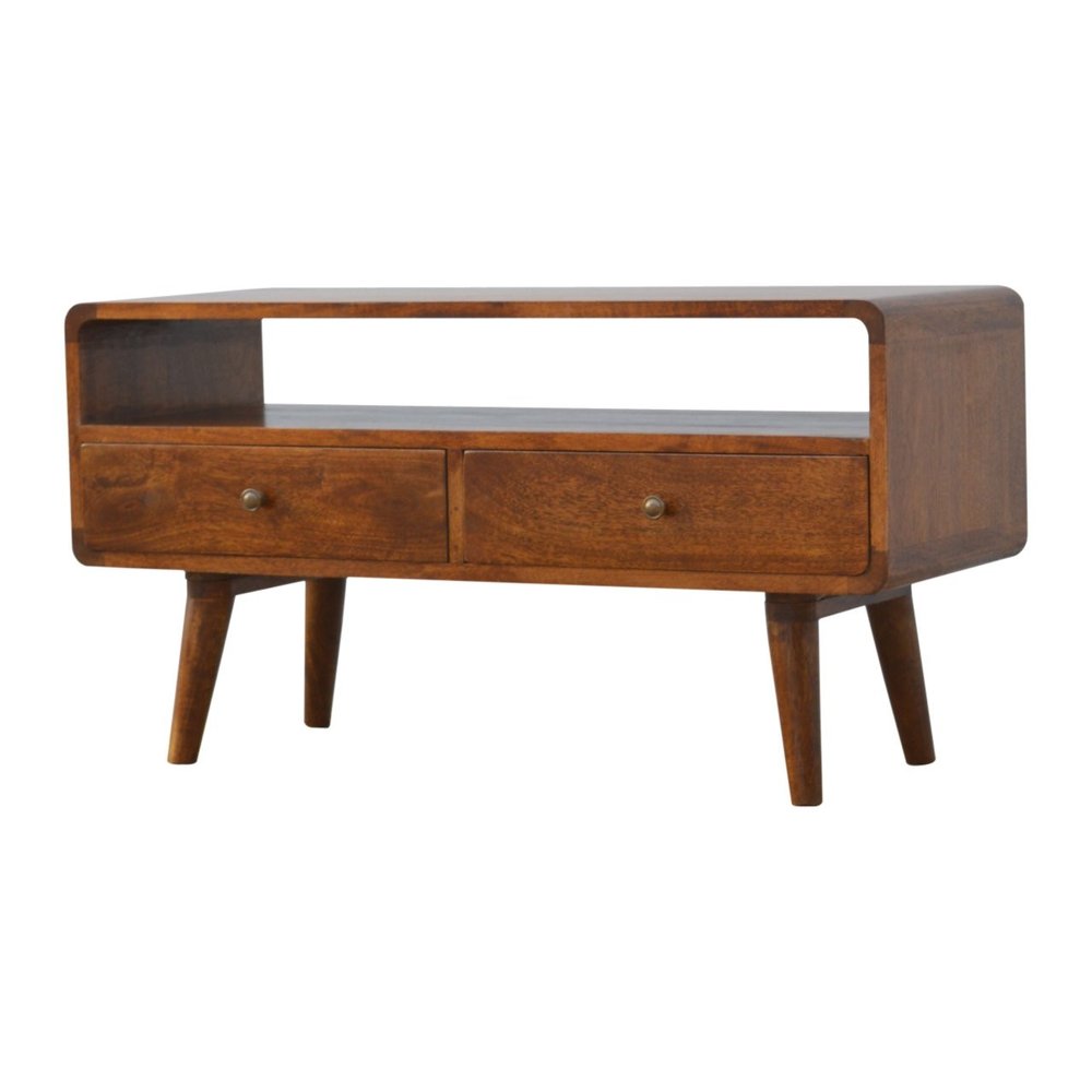 Chestnut Solid Wood Enclosed and Open Storage TV Stand - 35-inch