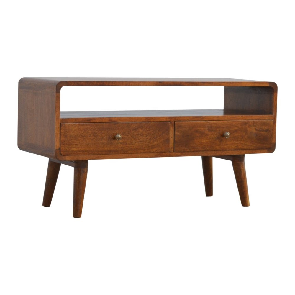 Chestnut Solid Wood Enclosed and Open Storage TV Stand - 35-inch