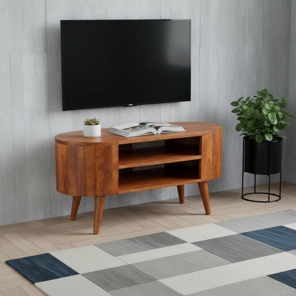 Brown Solid Wood Enclosed and Open Storage TV Stand - 35-inch