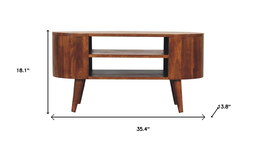 Brown Solid Wood Enclosed and Open Storage TV Stand - 35-inch