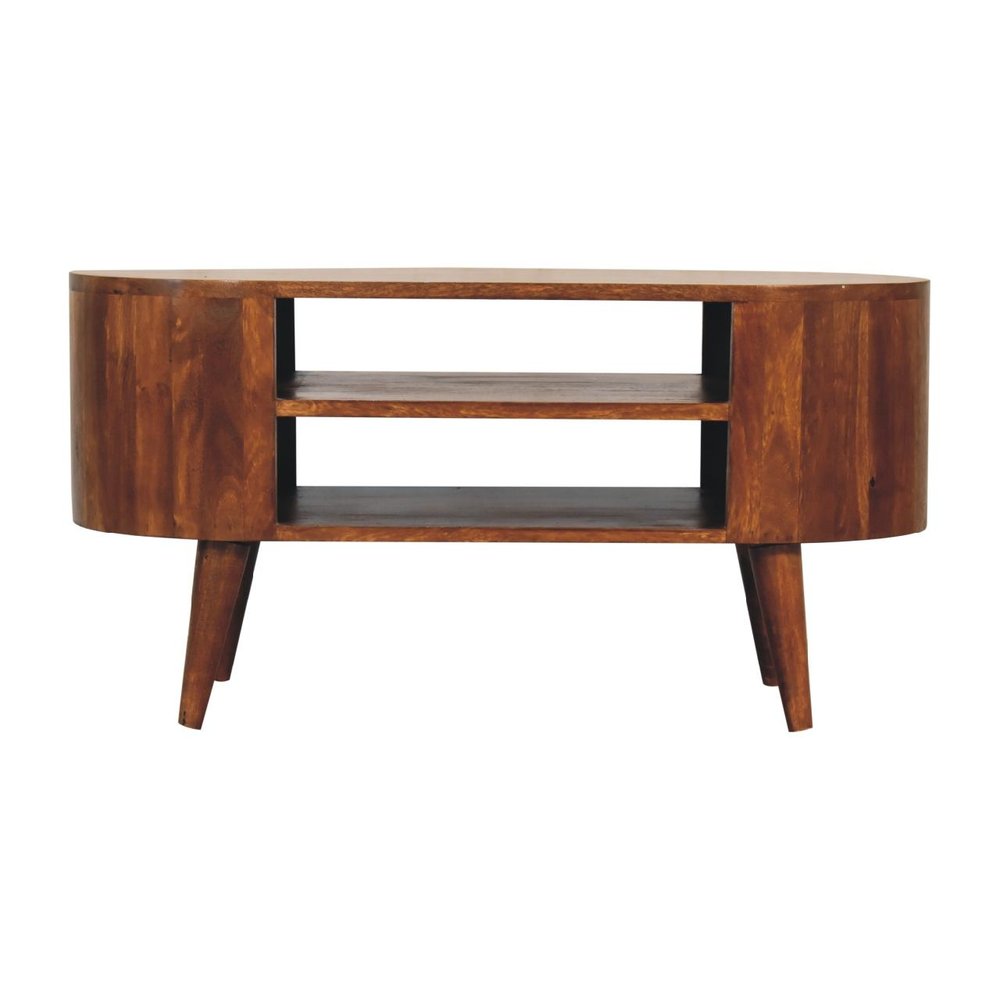 Brown Solid Wood Enclosed and Open Storage TV Stand - 35-inch