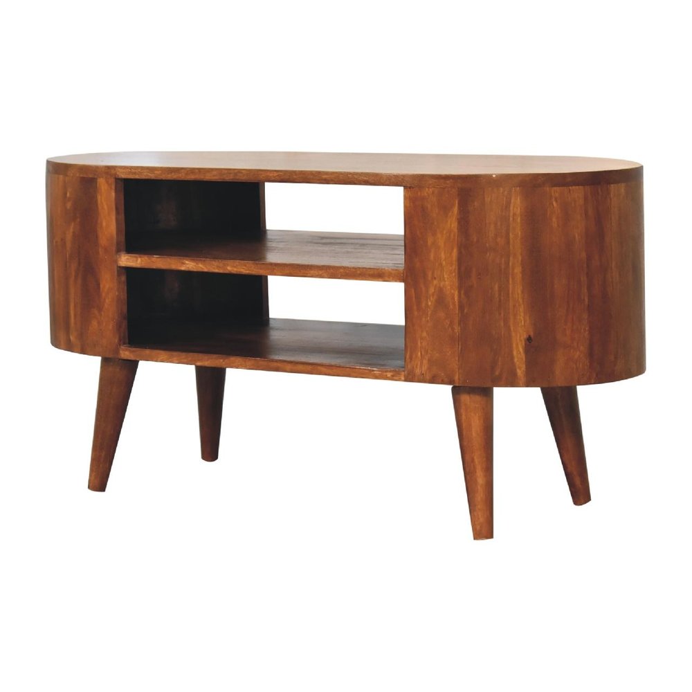 Brown Solid Wood Enclosed and Open Storage TV Stand - 35-inch