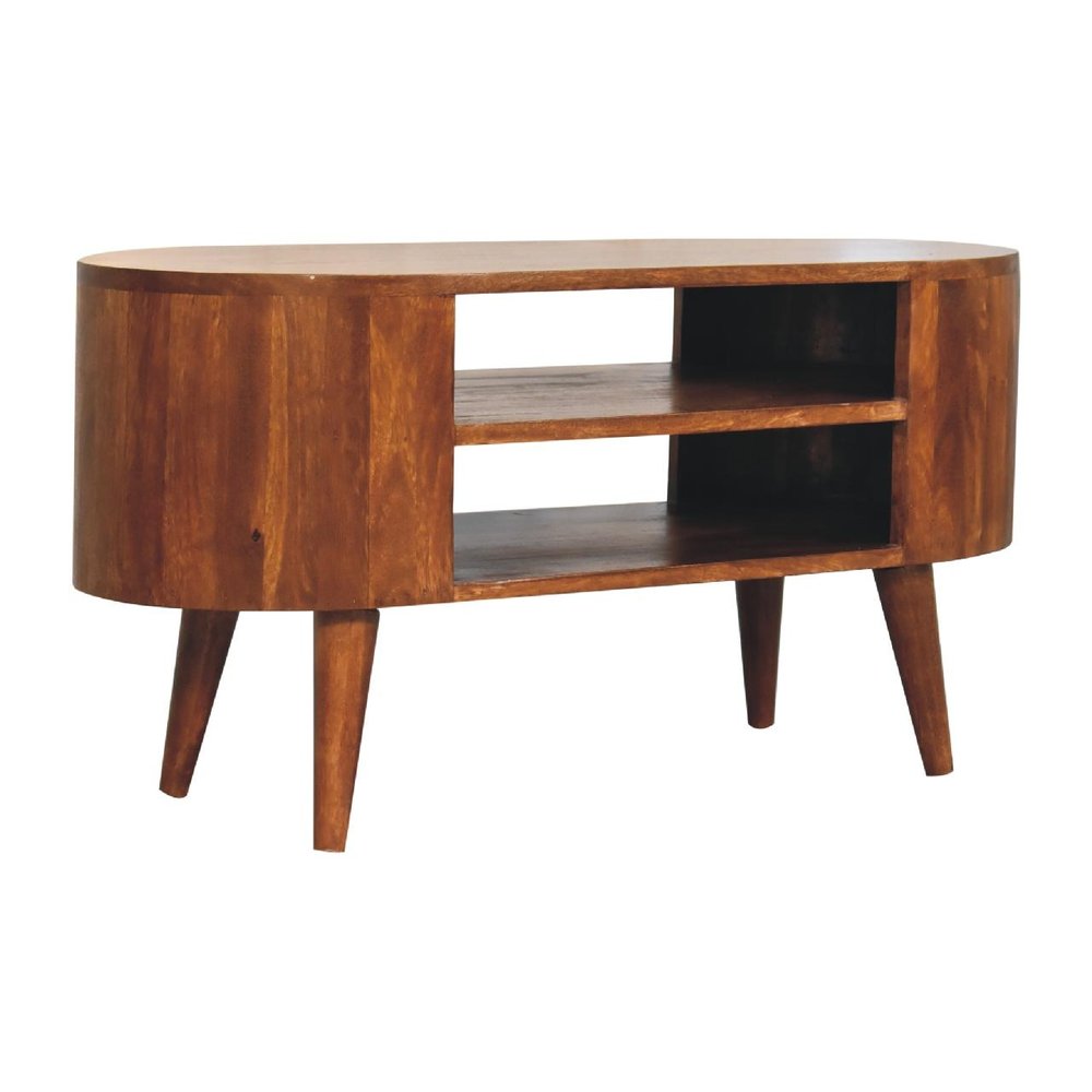 Brown Solid Wood Enclosed and Open Storage TV Stand - 35-inch