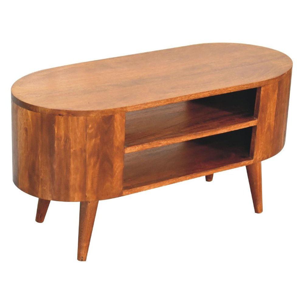 Brown Solid Wood Enclosed and Open Storage TV Stand - 35-inch