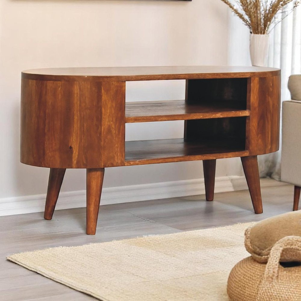 Brown Solid Wood Enclosed and Open Storage TV Stand - 35-inch