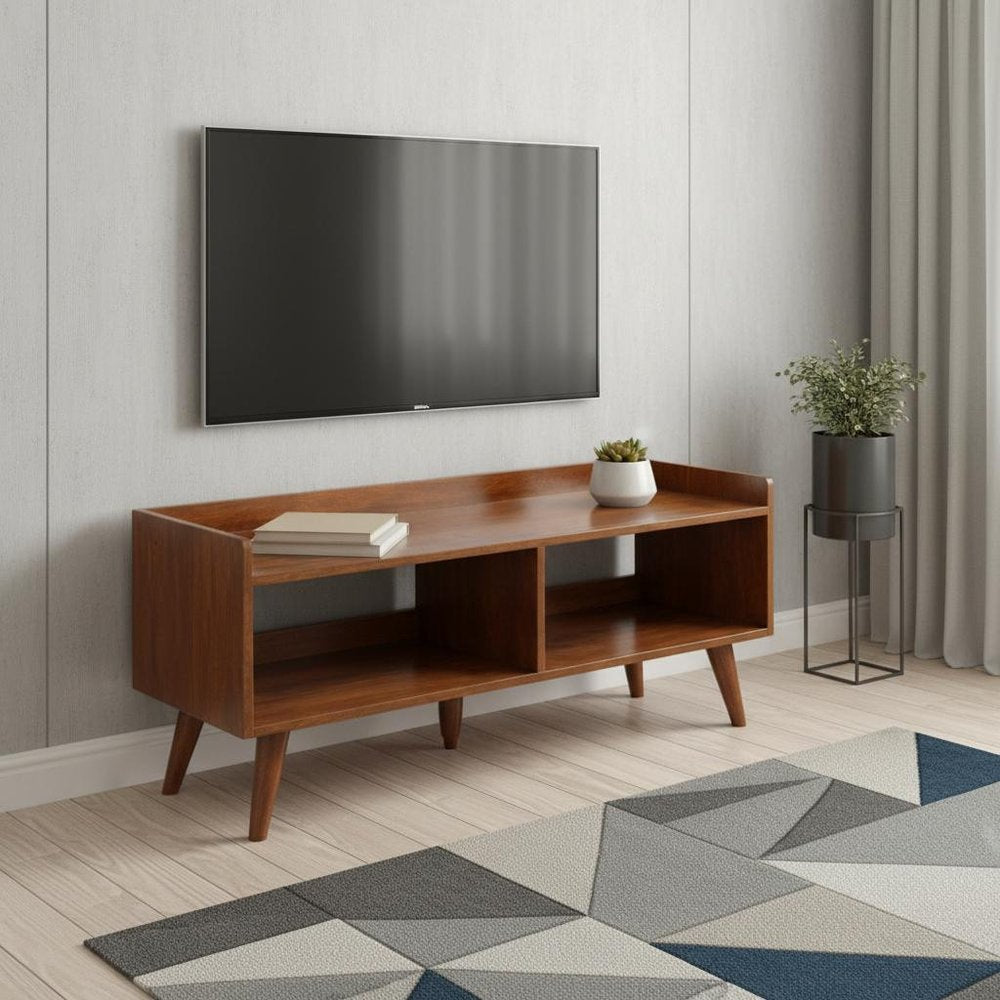 Brown Solid Wood Enclosed and Open Storage TV Stand - 45-inch