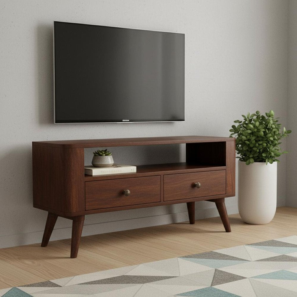 Brown Solid Wood Enclosed and Open Storage TV Stand - 35-inch