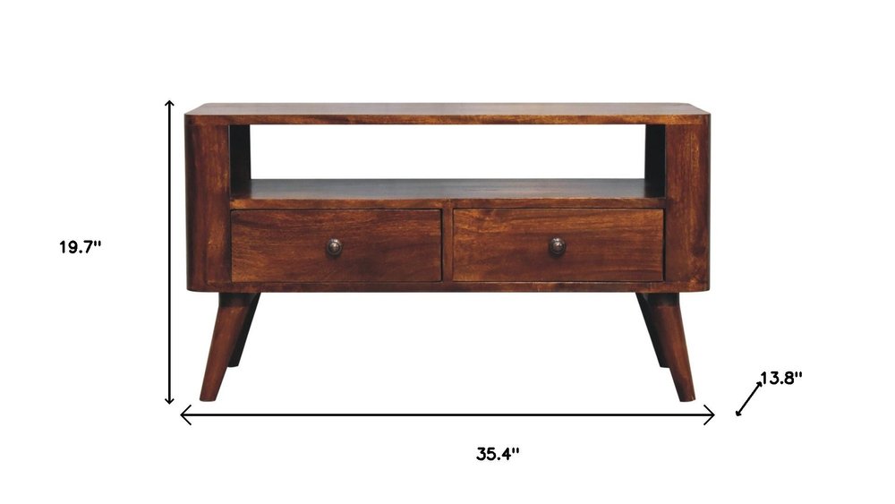 Brown Solid Wood Enclosed and Open Storage TV Stand - 35-inch