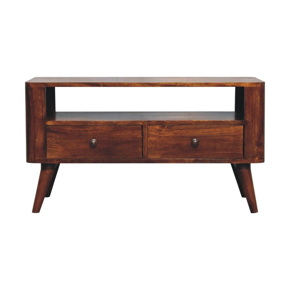 Brown Solid Wood Enclosed and Open Storage TV Stand - 35-inch