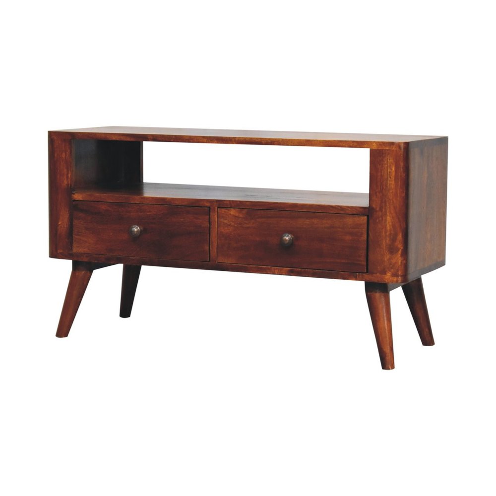 Brown Solid Wood Enclosed and Open Storage TV Stand - 35-inch